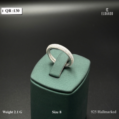 925 Italian Silver Band Ring for Women with Micro Zircone Stones – 2.1 Gram, Size 8 US