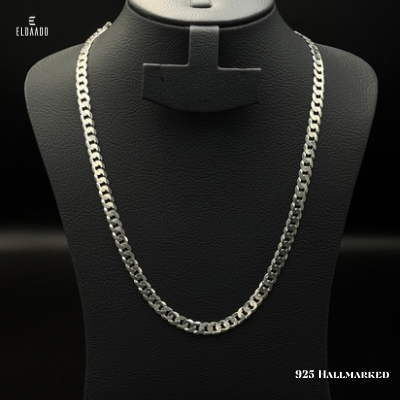 925 Italian Silver Curb Chain for Men – 24 Inch Necklace