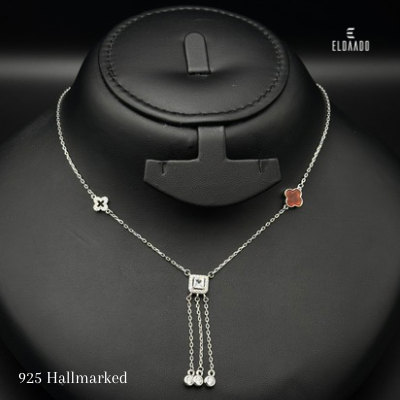 925 Italian Silver Women’s Necklace with Clover & Cubic Zircone Stones – 3.9 Gram