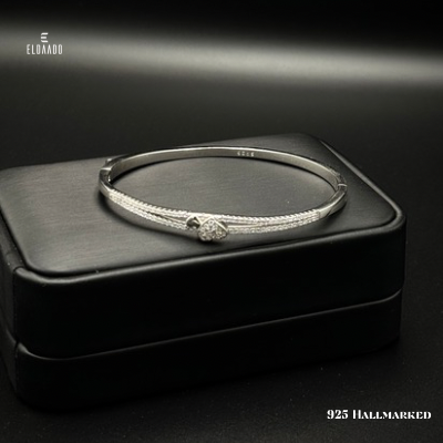 Heart Sparkle Silver Bangle – 925 Italian Silver