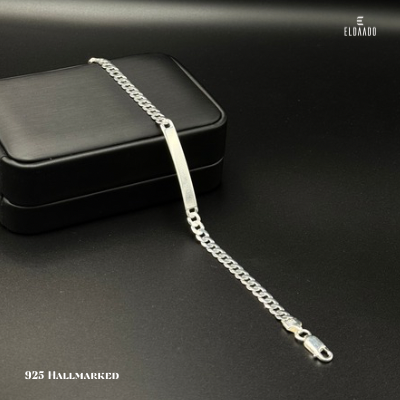 925 Italian Silver Men’s Bracelet – Curb Link with ID Plate