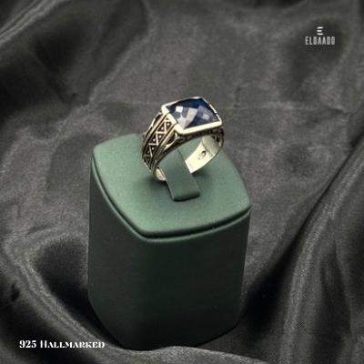 925 Silver Men’s Ring – Turkish Design with Sapphire