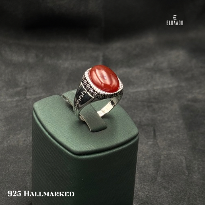 925 Italian Silver Men’s Ring with Red Onyx Stone