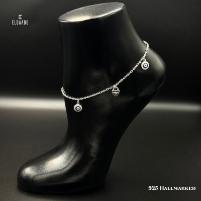Love & Protection Anklet-925 Italian Silver Single Anklet with Evil Eye and Heart Charm