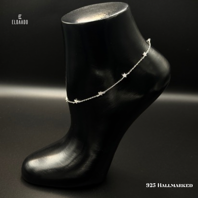 Star Glow Anklet-925 Italian Silver Anklet Featuring Star Charm with Micro Zircon