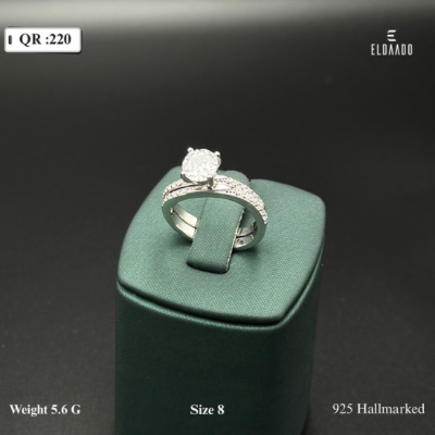 Pure 925 Italian Silver Twin Ring for Women with Zircone Stone – 5.6 Gram, Size 8 US