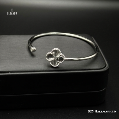 925 Italian  Silver Women’s Cuff Bangle – VCA Flower Style