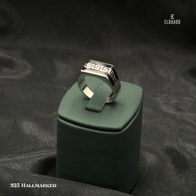 Italian 925 Silver Men’s Ring with Modern Black Enamel Design