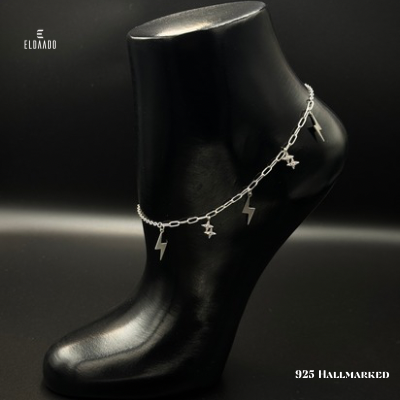 Lightning Strike Anklet-925 Italian Silver Single Anklet with Lightning Bolt Design