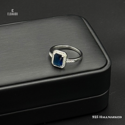 925 Italian Silver Women’s Ring with Blue Zircon Stone