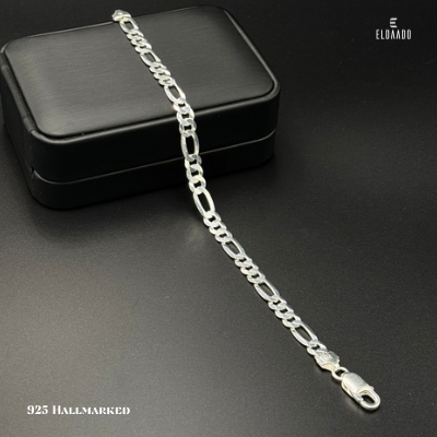 925 Italian  Silver Men’s Figaro Bracelet – Pure Solid Silve