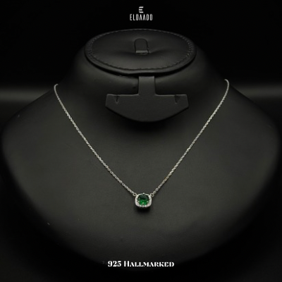 925 Italian Silver Pendant Necklace – Minimal Chain with Green stone