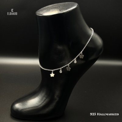 Elegant 925 Italian Silver Anklet Featuring Dangling Star Drops