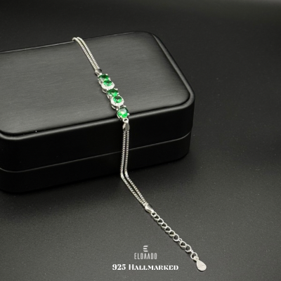 925 Italian Sterling Silver Emerald Color Zircon Stone Bracelet for Women