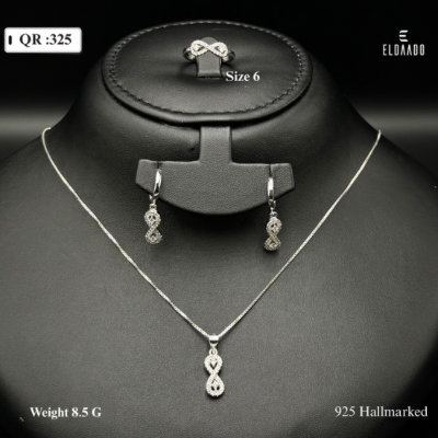 Stylish 925 Italian Silver Women’s Set – Necklace, Earring & Ring, 8.5 Gram