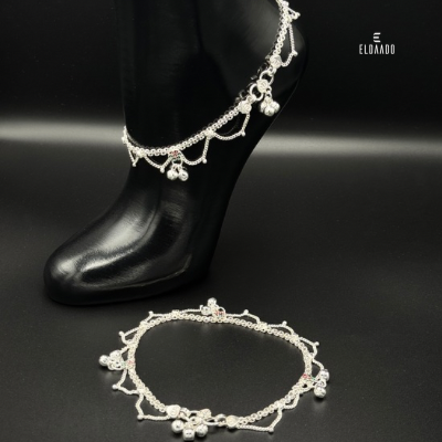 Pure Silver Anklet for Women – Traditional Payal Design, 34.4g, 10 Inch