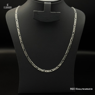 925 Italian Silver Figaro Chain for Men – 21 Inch Necklace