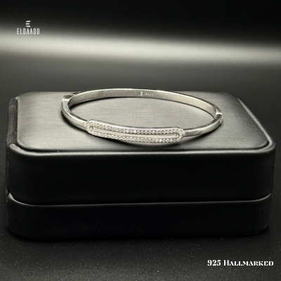Radiant Silver Bangle with Micro Zircon – 925 Italian Silver