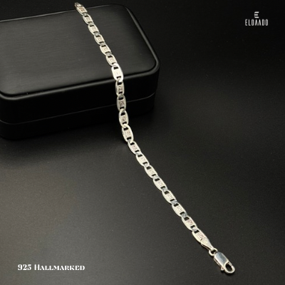 925 Italian Silver Men’s Bracelet – Classic Mariner Link Chain Design