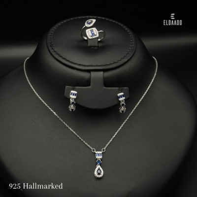 Pure 925 Italian Silver Women’s Set with Blue Zircone Gem – 8.5 Gram