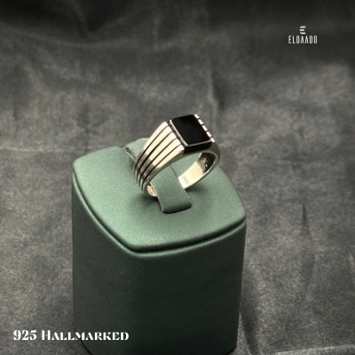 Classic 925 Sterling Silver Black Stone Ring for Men