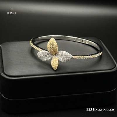 925 Italian Silver Two-Tone Flower Design Bangle for Women