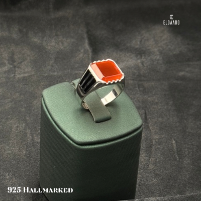 925 Italian Silver Men’s Ring with Red Onyx Stone
