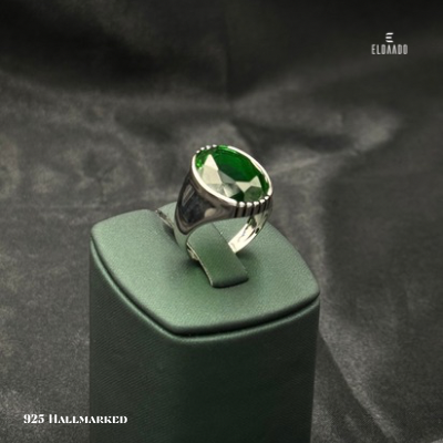 925 Italian Silver Men's Ring with Green Zircon Stone