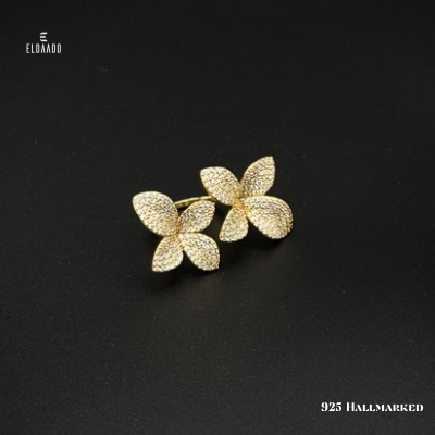 925 Italian Silver Gold Plated Charm Flower Open Ring for Women