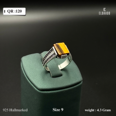 925 Silver Turkish Style Men's Ring with Synthetic Tiger Eye Stone – 4.3 Gram, Size 9 US