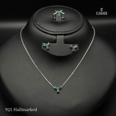 Stylish 925 Italian Silver Green Zircone Jewelry Set – 6.3 Gram