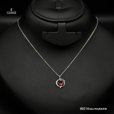 Elegant 925 Silver Necklace with Red Stone