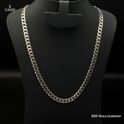 925 Italian Silver Curb Chain for Men – 22 Inch Necklace