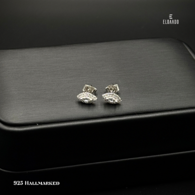 Minimalist 925 Silver Eye Shaped Stud Earrings