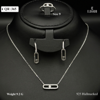 Luxury Messica Model 925 Italian Silver Set – Necklace, Earrings & Ring for Women 9.2g”