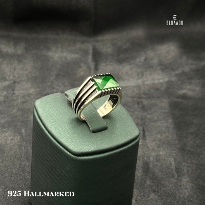 925 Silver Turkish Style Men's Ring with Green Zircon