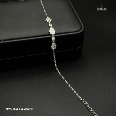 Elegant 925 Silver Women’s Bracelet with Hamsa Hand Design