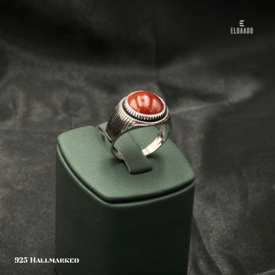 925 Italian Silver Men’s Ring with Red Onyx Stone