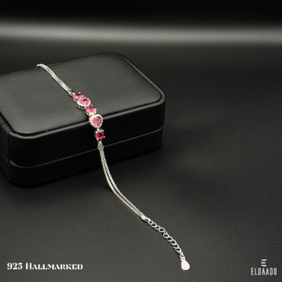925 Italian Sterling Silver Ruby Red Zircon Bracelet for Women