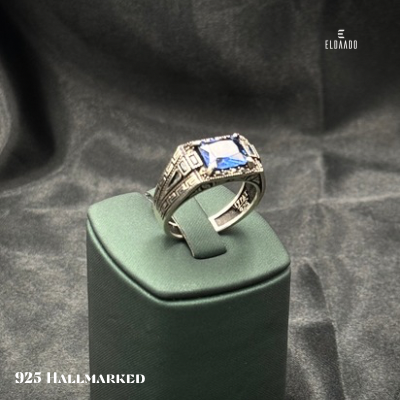 925 Sterling Silver Men’s Ring with Aquamarine Gem
